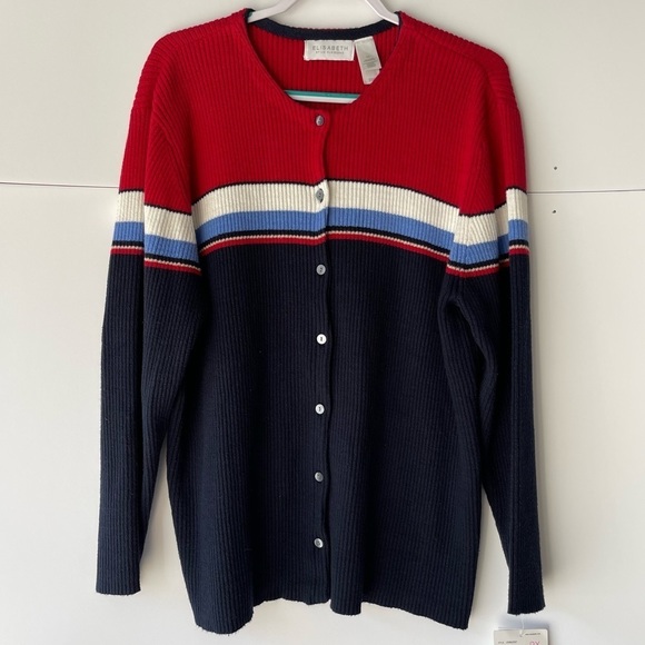 Liz Claiborne Women Plus Size Sweater Blouse Navy Blue Red Striped  2X, NEW! - Picture 8 of 11